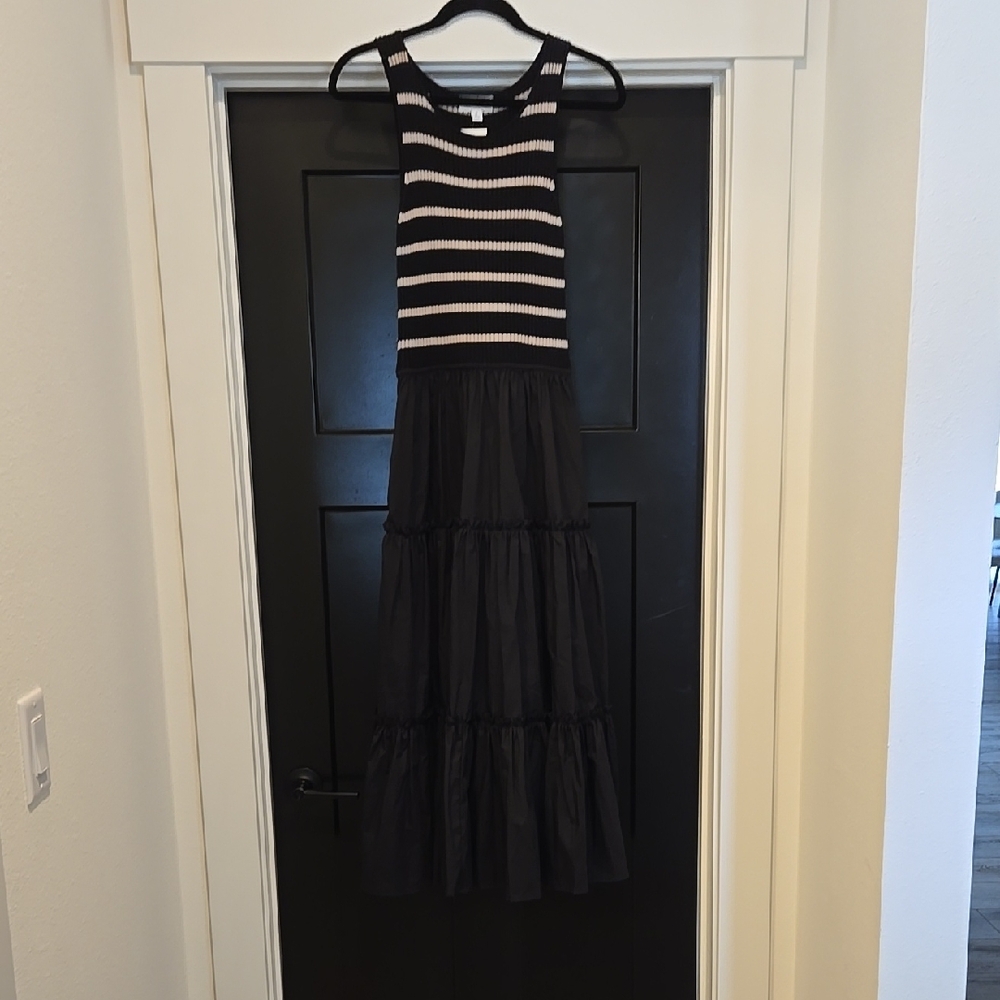 Black and Tan Striped Maxi Dress